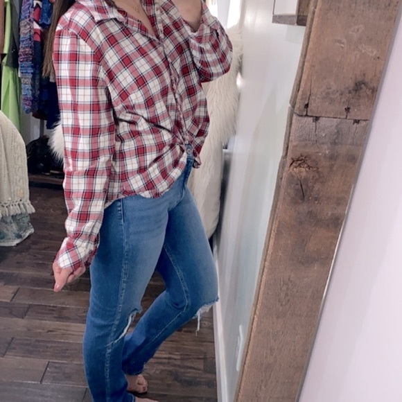 Talbots red plaid button down shirt size XLarge cotton blend - Picture 4 of 10